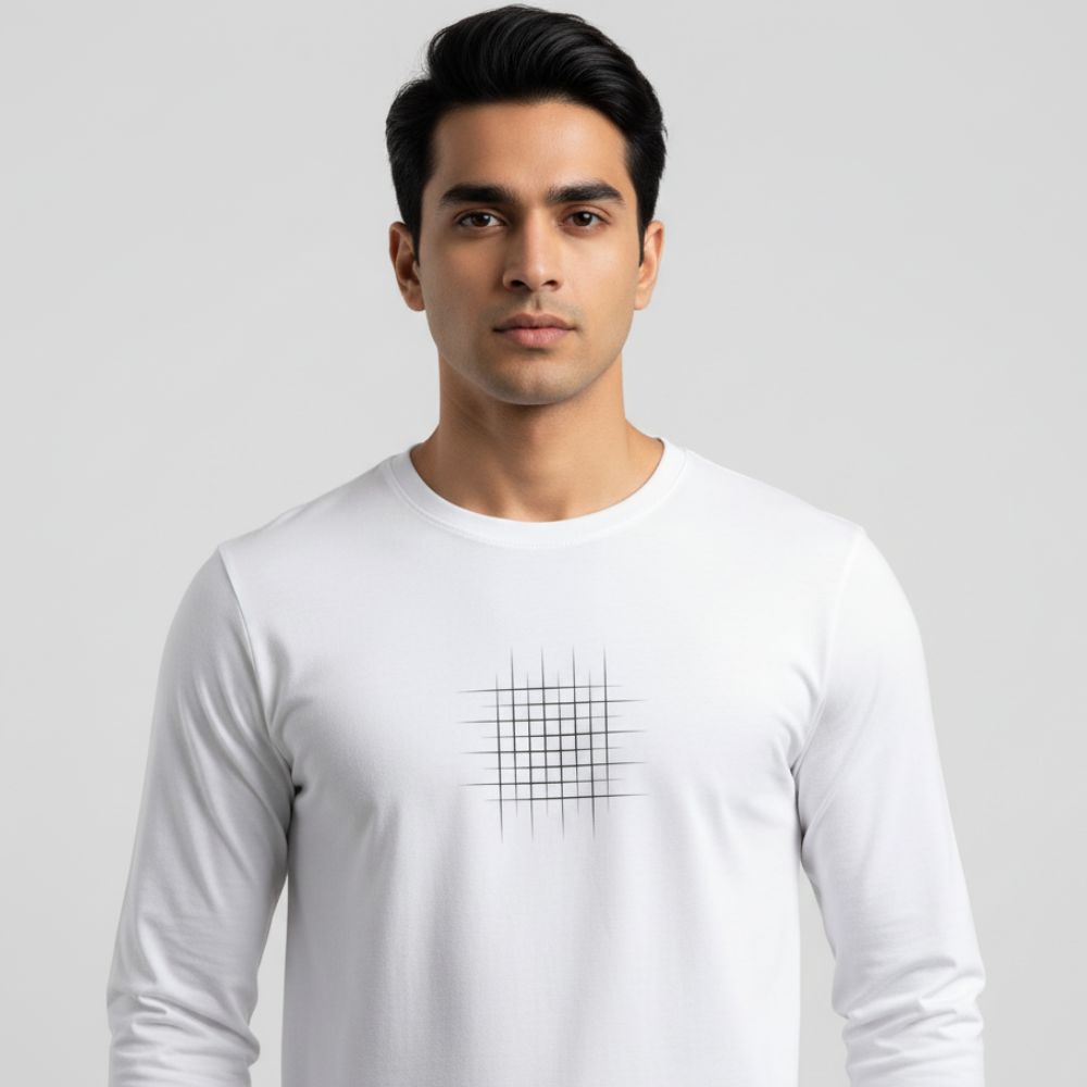 White Grid Hash Chest Design T-Shirt – 100% Cotton – Buy online at Aazham