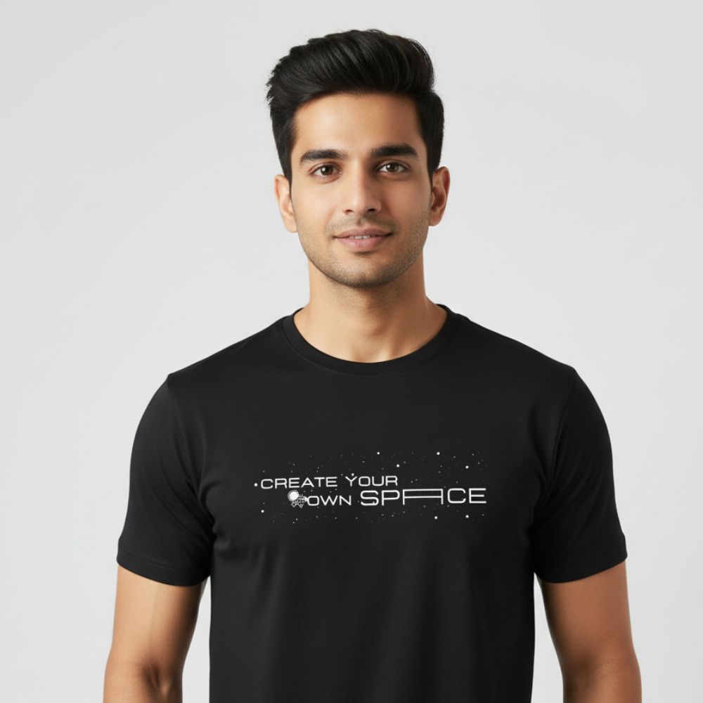 "Create Your Own Space" Premium Round Neck Black Cotton T-Shirt - Soft, Classy, and Comfortable – Buy online at Aazham
