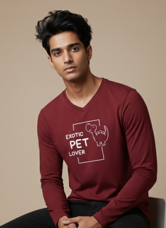 Dark Maroon Exotic Pet Lover T-Shirt – Premium Cotton V-Neck for Pet Enthusiasts
