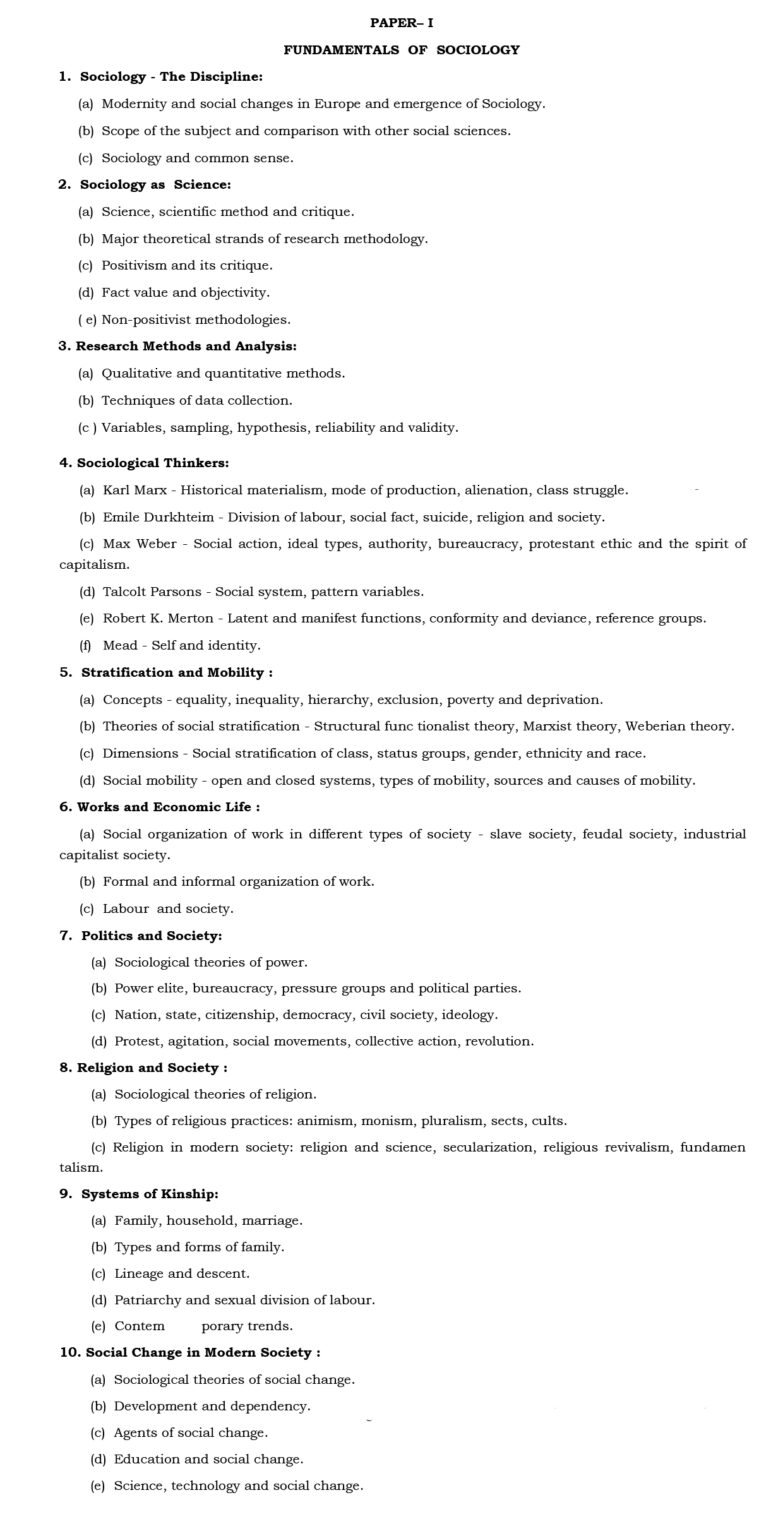 UPSC Sociology Syllabus For Optional Paper 1 2 2023 PDF Upsc sociology syllabus for optional paper 1 2 2023 pdf