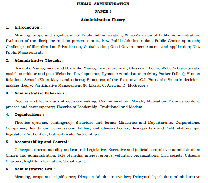 UPSC Public Administration Syllabus, Paper 1 & 2, Download PDF