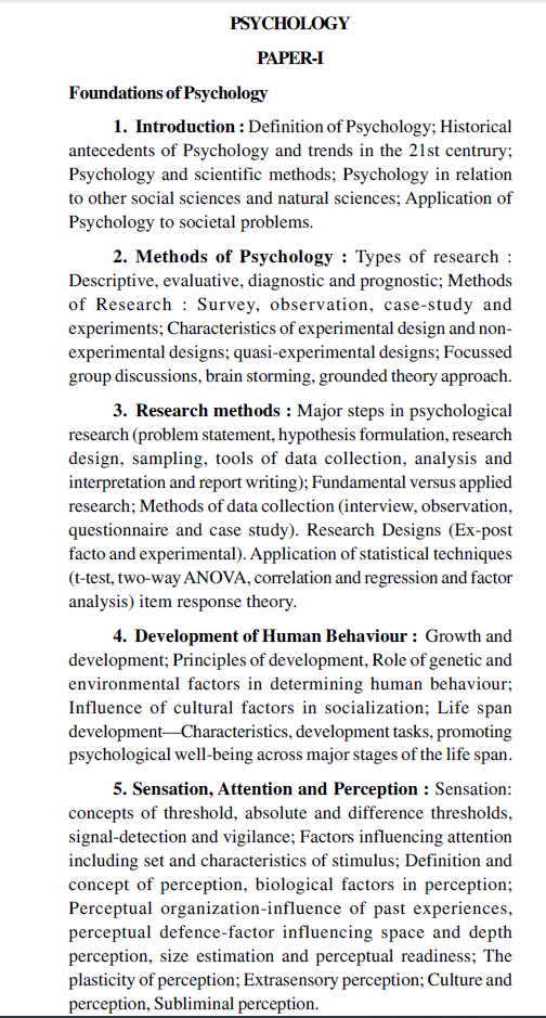 UPSC Psychology Syllabus For IAS Mains 2023, Download Paper 1 & 2 PDF