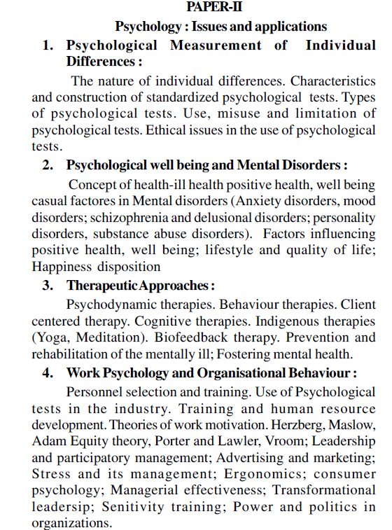 UPSC Psychology Syllabus For IAS Mains 2023, Download Paper 1 & 2 PDF
