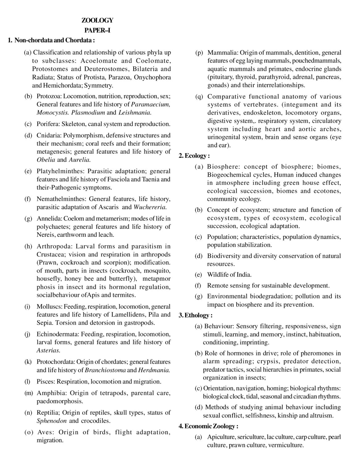 UPSC Zoology Syllabus for IAS Mains 2023, Download Paper 1 & 2 PDF