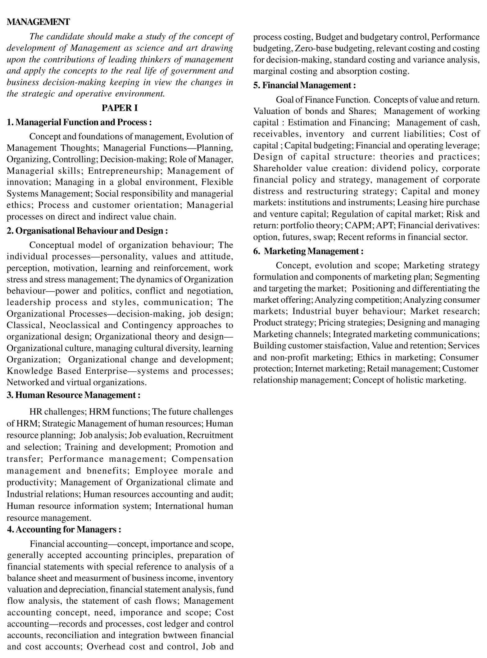 UPSC Management Syllabus for IAS Mains 2023, Download PDF