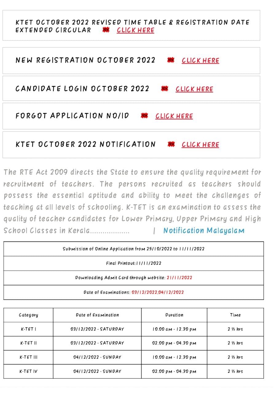 KTET Notification 2022, Check Exam Date @ktet.kerala.gov.in/_80.1