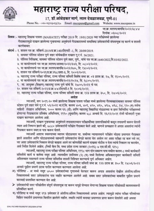 Maha TET Update -7800 Disqualified, Lifetime Ban, List PDF_40.1