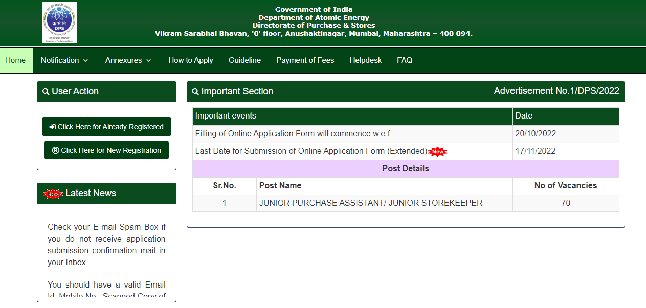 DAE Recruitment 2022, Apply Online Extended for 70 Jr. Purchase Assistant Posts_40.1