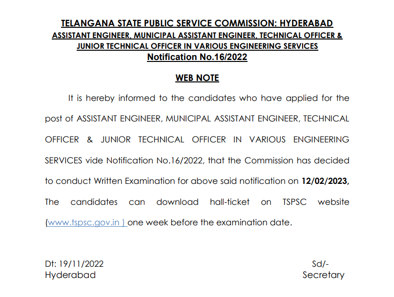 TSPSC AE Exam Date 202223 Postponed, Download TSPSC AE Exam Date 2022