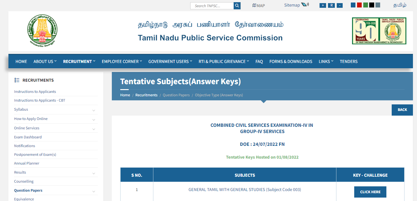 TNPSC Group 4 answer key 2022 Out, Official Response Sheet_40.1