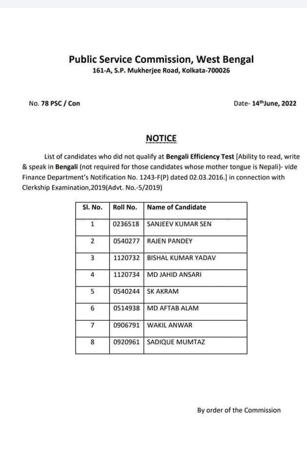 WBPSC Clerkship Typing Test Result 2022, List of type Test Failed Candidates PDF(New Update) | WBPSC ক্লার্কশিপ টাইপিং পরীক্ষার ফলাফল 2022_40.1