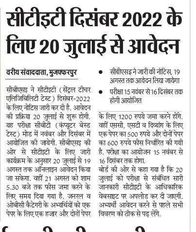 CTET 2022 Application form
