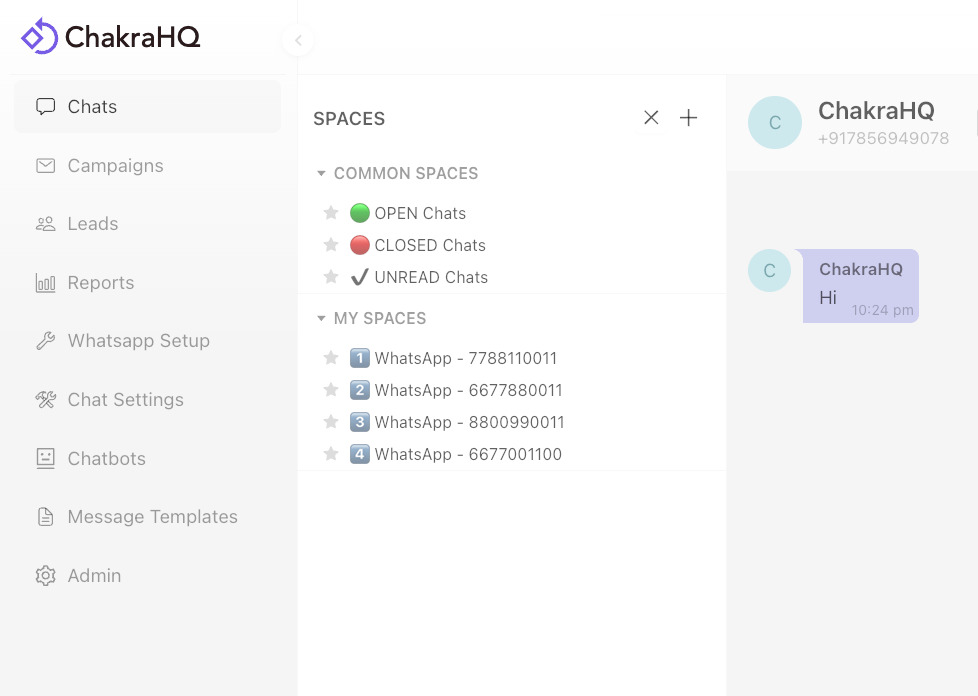 Manage Shared Chat Inbox with multiple numbers using Spaces or Filters
