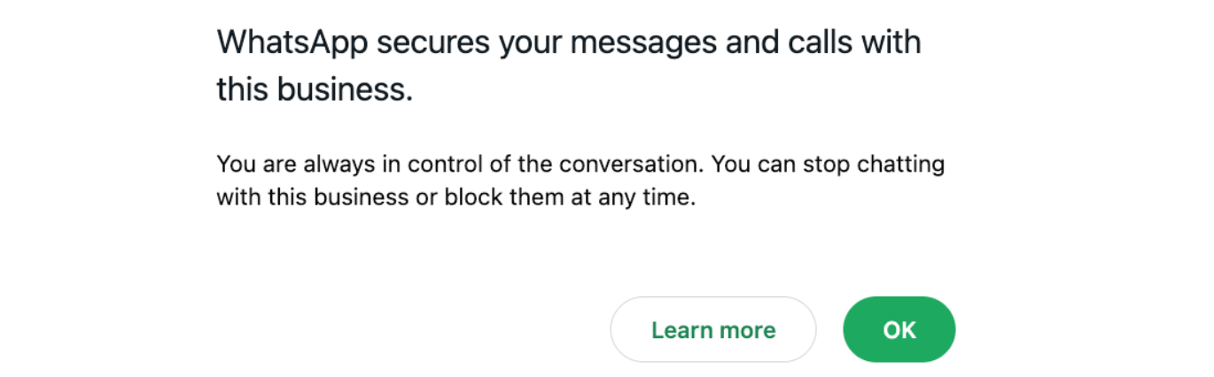 Security Label message in WhatsApp API