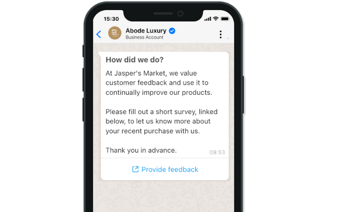 Feedback WhatsApp message for ERP-WhatsApp API integrations