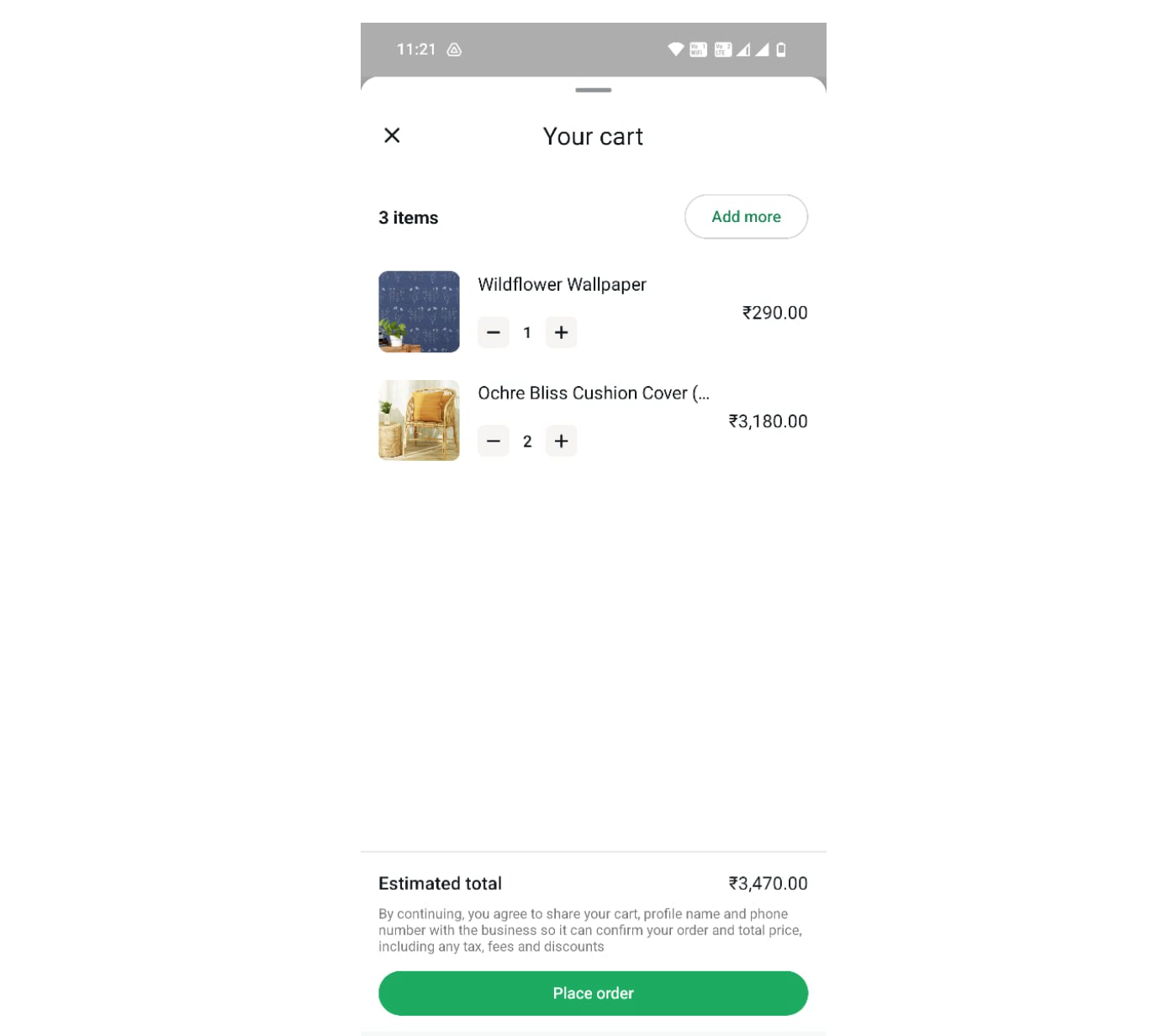WhatsApp Business Product Store Cart Checkout