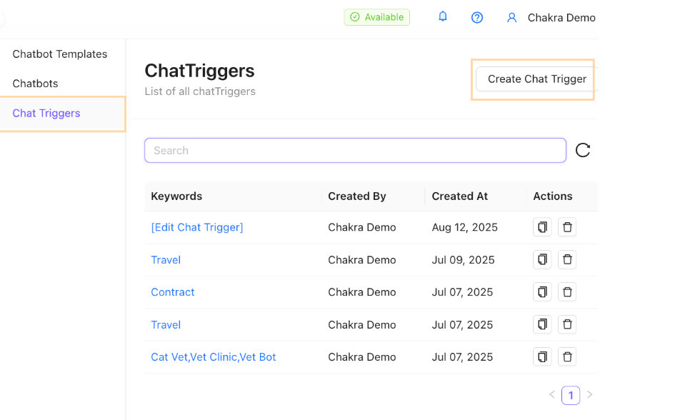Chat Trigger for WhatsApp Chakra Chat