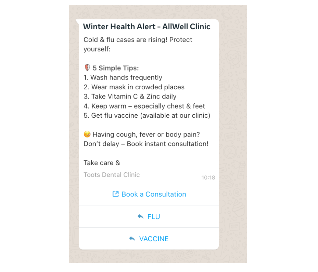 Pre-approve templates for routine health tips for clinics