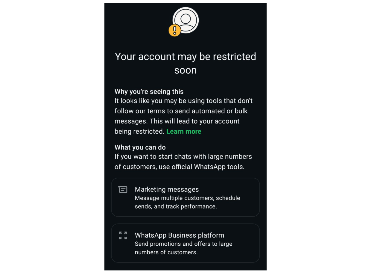 Your account may be restricted soon - WhatsApp Business