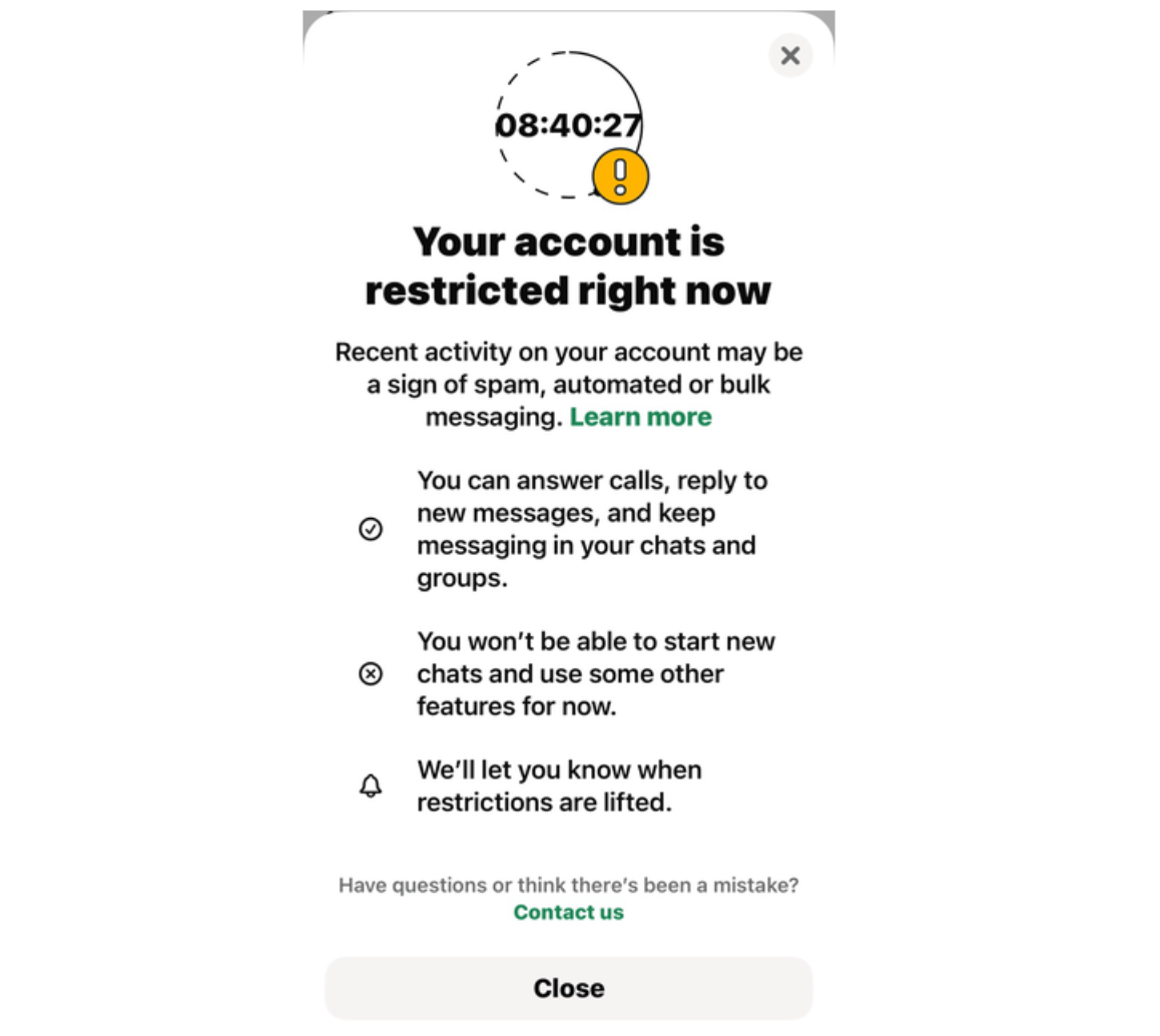 Your account is restricted right now - WhatsApp Business 