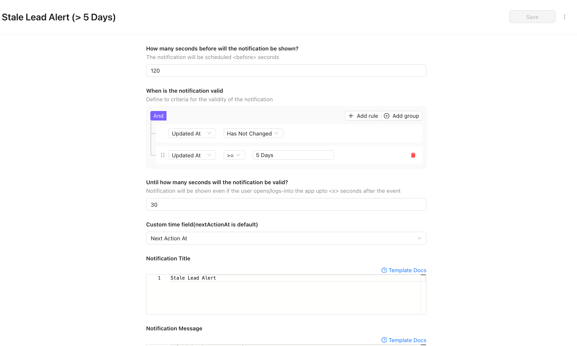 Custom Notification for Stale Leads in Chakra Sales CRM