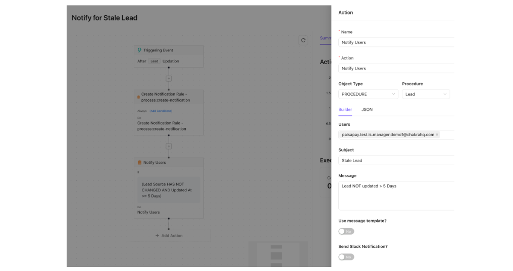 Custom Workflow Automation Builder - Stale Leads Use case: Chakra Sales CRM