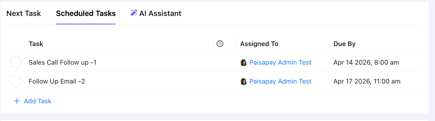 Follow Up Automated Tasks: Chakra Sales CRM