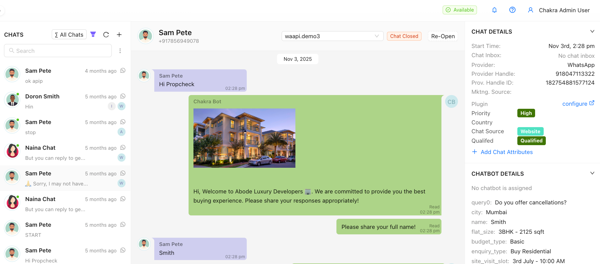 Shared Team Chat Inbox in Chakra Sales CRM
