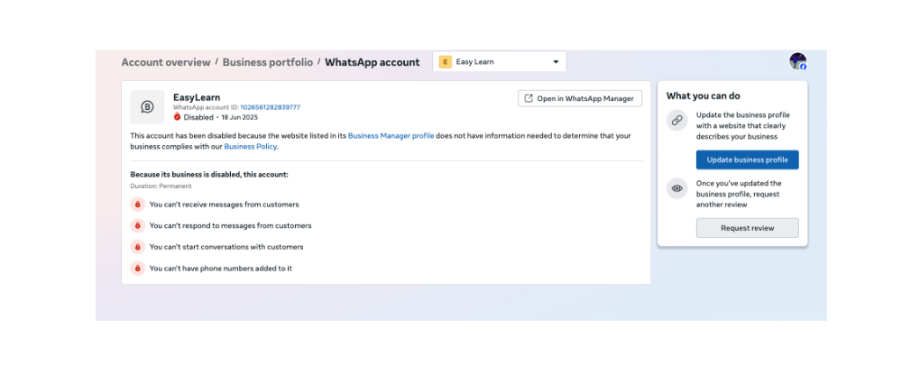 Request a Review - Meta Business Support Home