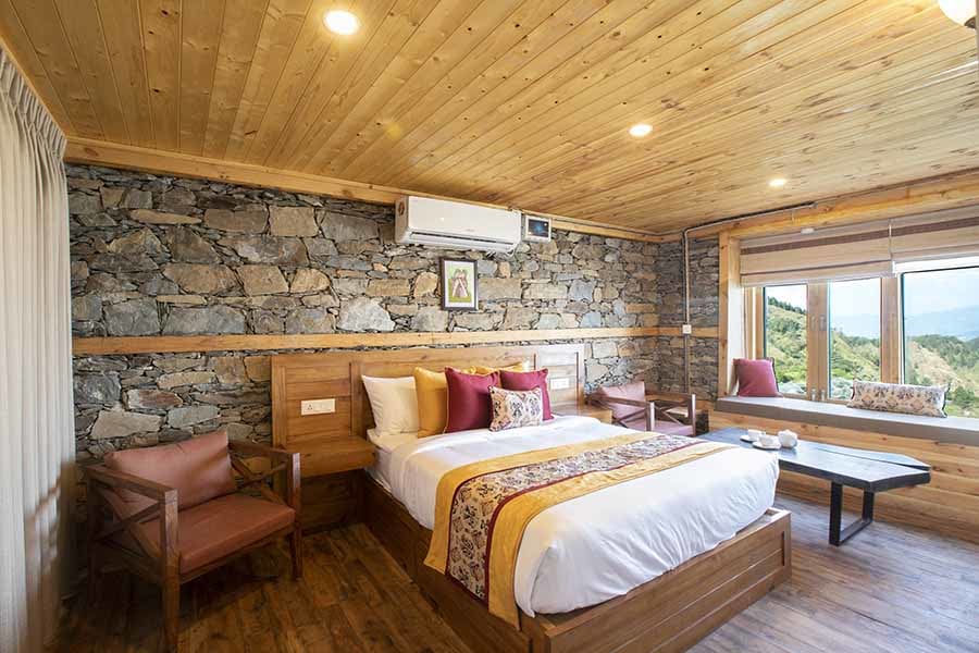 Stone walls, wooden flooring and roof
