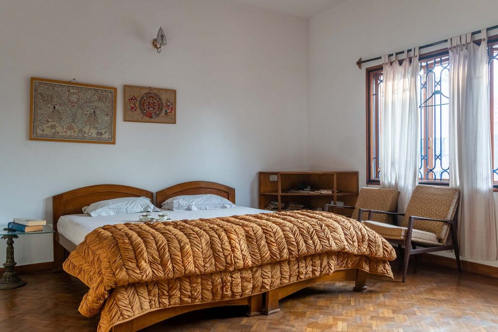 Cozy bedroom in villa for Christmas, double bed and modern furnishing