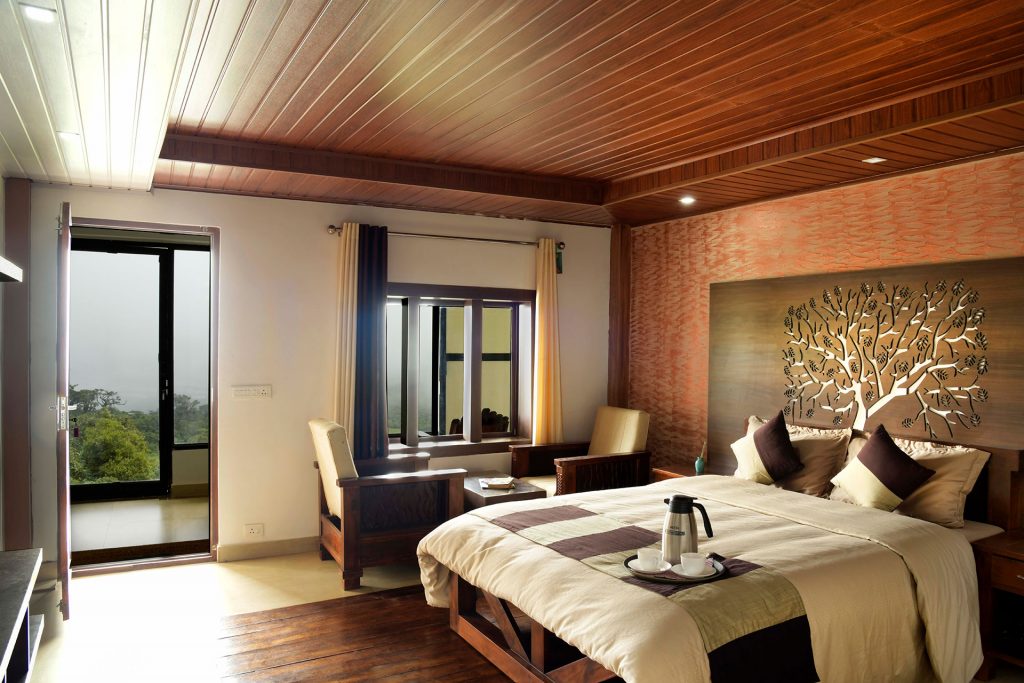 Modern decor and furnishings in bedroom of villa
