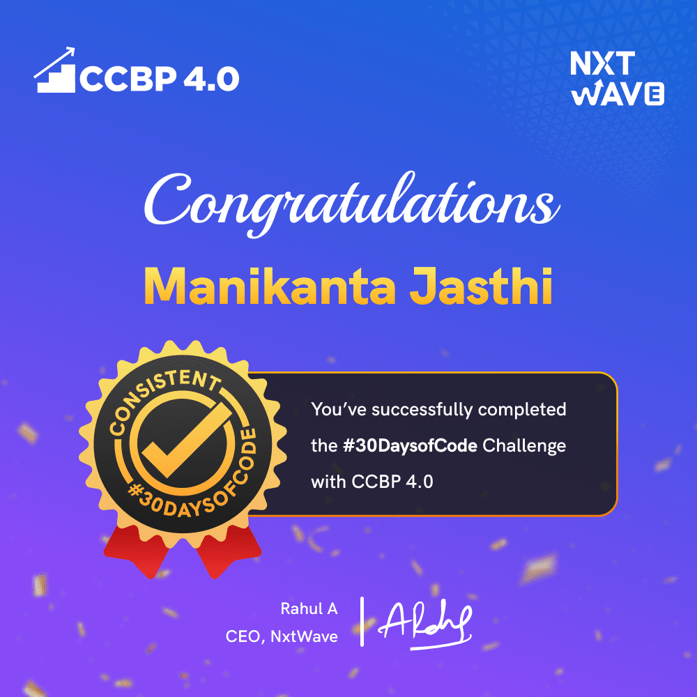 Manikanta Jasthi - Aspiring MERN Stack Developer | CCBPian at NxtWave ...