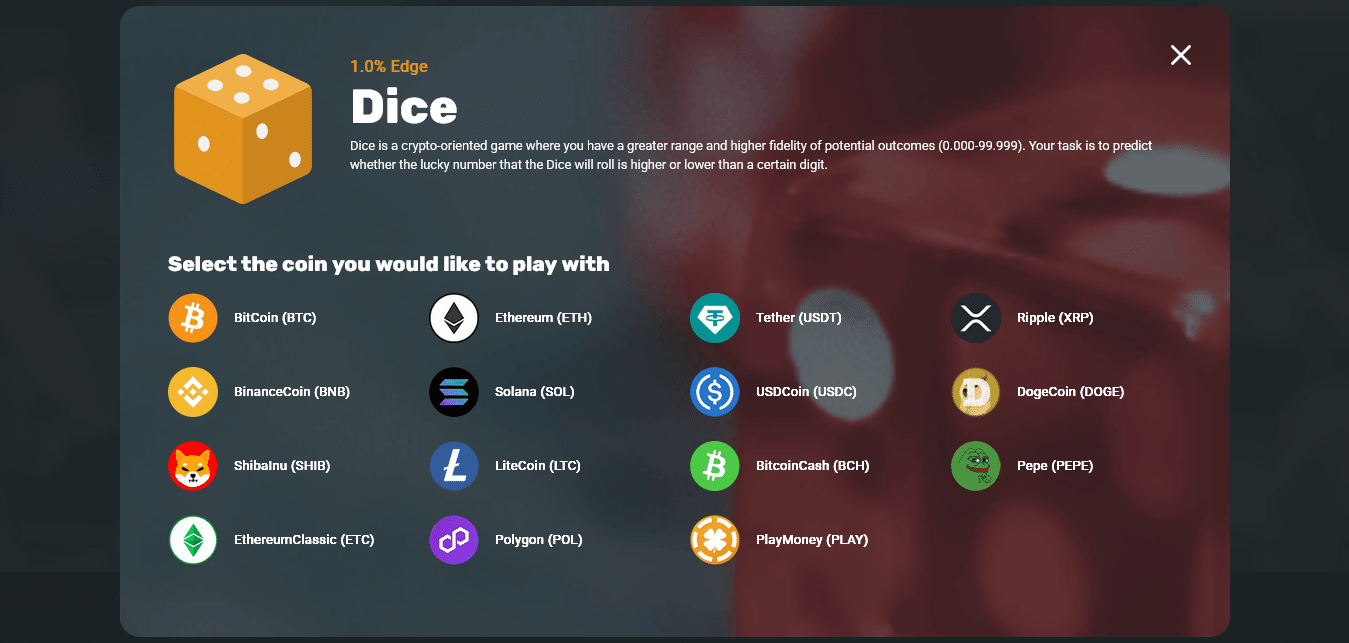 CryptoGames Casino Dice