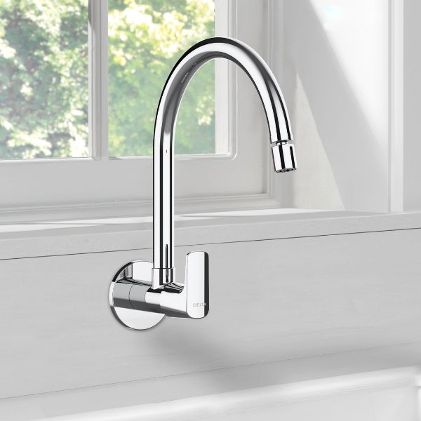 Single Handle Wall Mount Cold Only Kitchen Faucet - Chrome - 44005-SQ