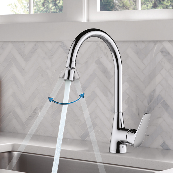 Single Handle Deck Mount Kitchen Faucet - Polished Chrome - 44001-SQ