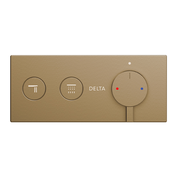 Delta shower control trim with dual outlet function and modern single-piece design