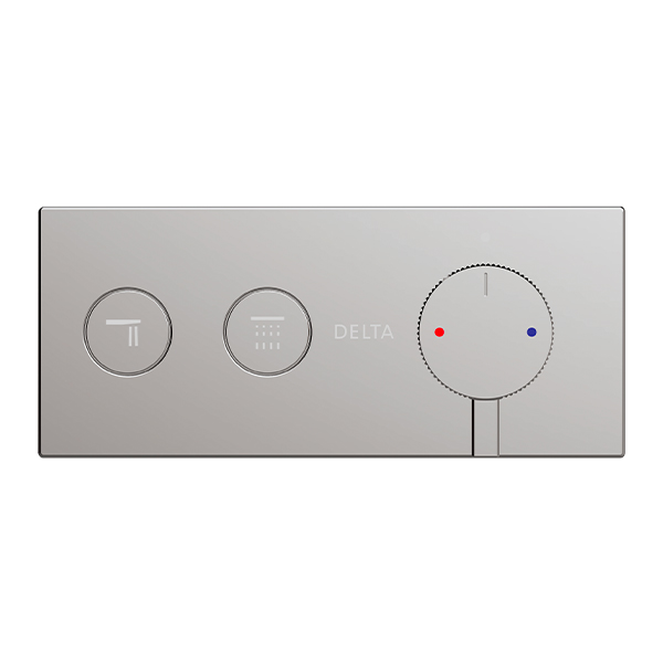 Delta shower control trim with dual outlet function and modern single-piece design