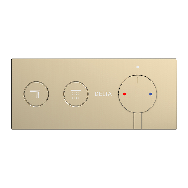 Delta shower control trim with dual outlet function and modern single-piece design