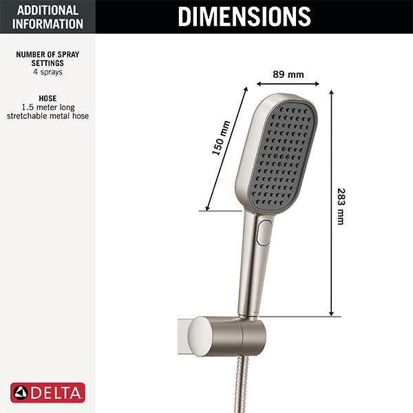 150mm x 89mm Multi-Function (4-Setting) Handshower with FeatherRain Spray