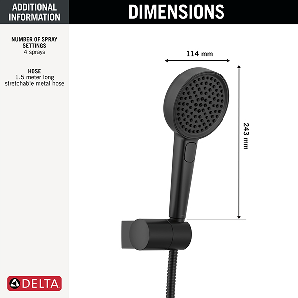 114mm Multi-Function (4-Setting) Handshower with FeatherRain Spray