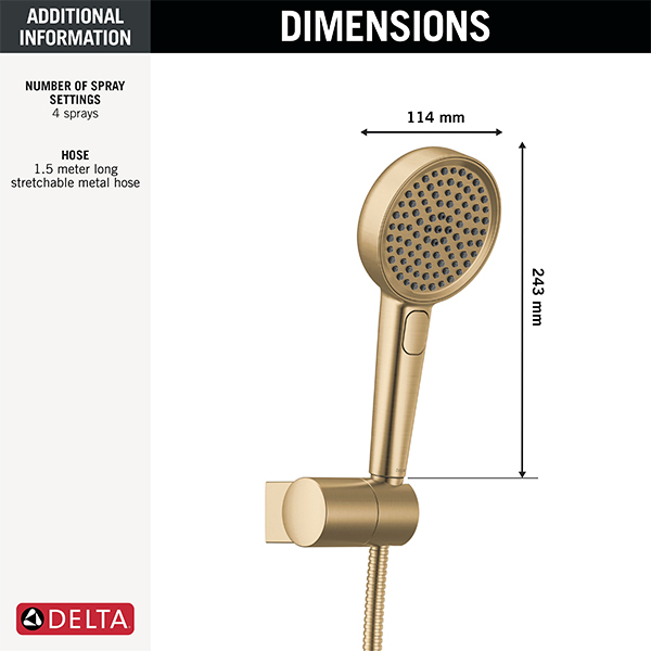 114mm Multi-Function (4-Setting) Handshower with FeatherRain Spray