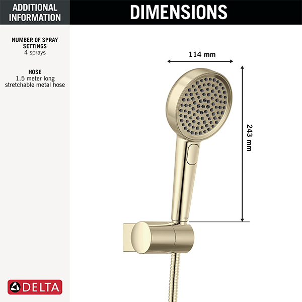 114mm Multi-Function (4-Setting) Handshower with FeatherRain Spray