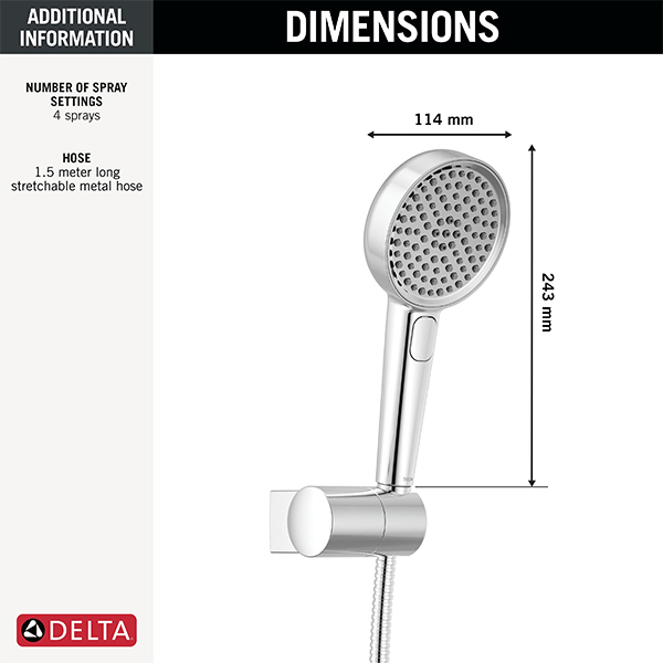 114mm Multi-Function (4-Setting) Handshower with FeatherRain Spray