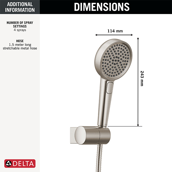 114mm Multi-Function (4-Setting) Handshower with FeatherRain Spray