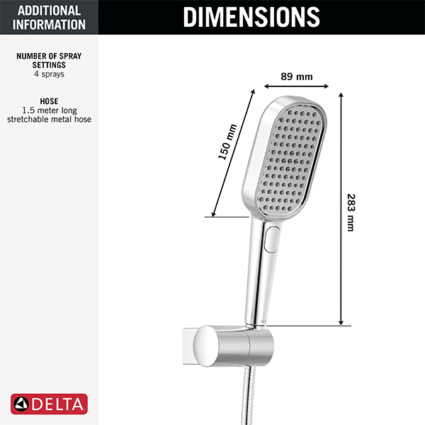 150mm x 89mm Multi-Function (4-Setting) Handshower with FeatherRain Spray