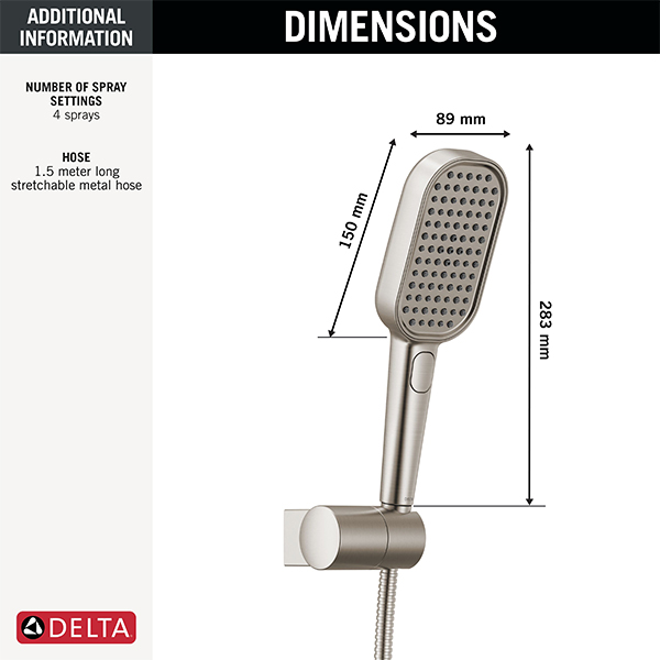 150mm x 89mm Multi-Function (4-Setting) Handshower with FeatherRain Spray