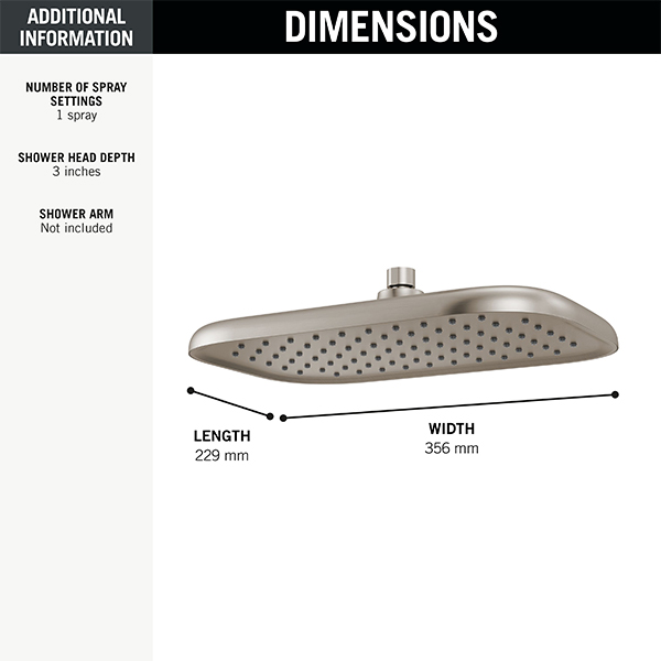 356 x 229 mm Single Function Shower Head with Finish Spray Face