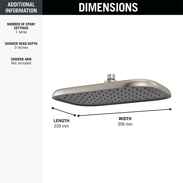 356 x 229 mm Single Function Shower Head with Grey Spray Face