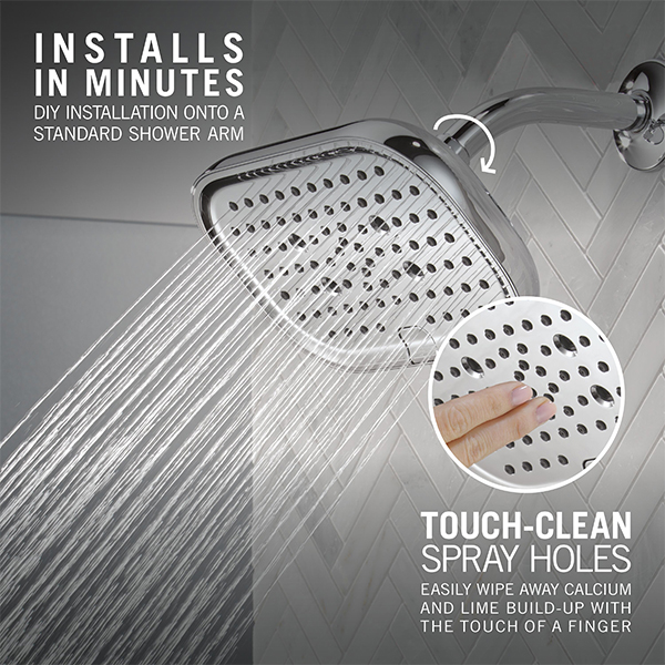 229mm x 146mm Multi-Function (6-Setting) Raincan Showerhead with H2Okinetic Technology